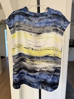 Calvin Klein Abstract Print Blouse Size Small Blue Yellow Lightweight Top